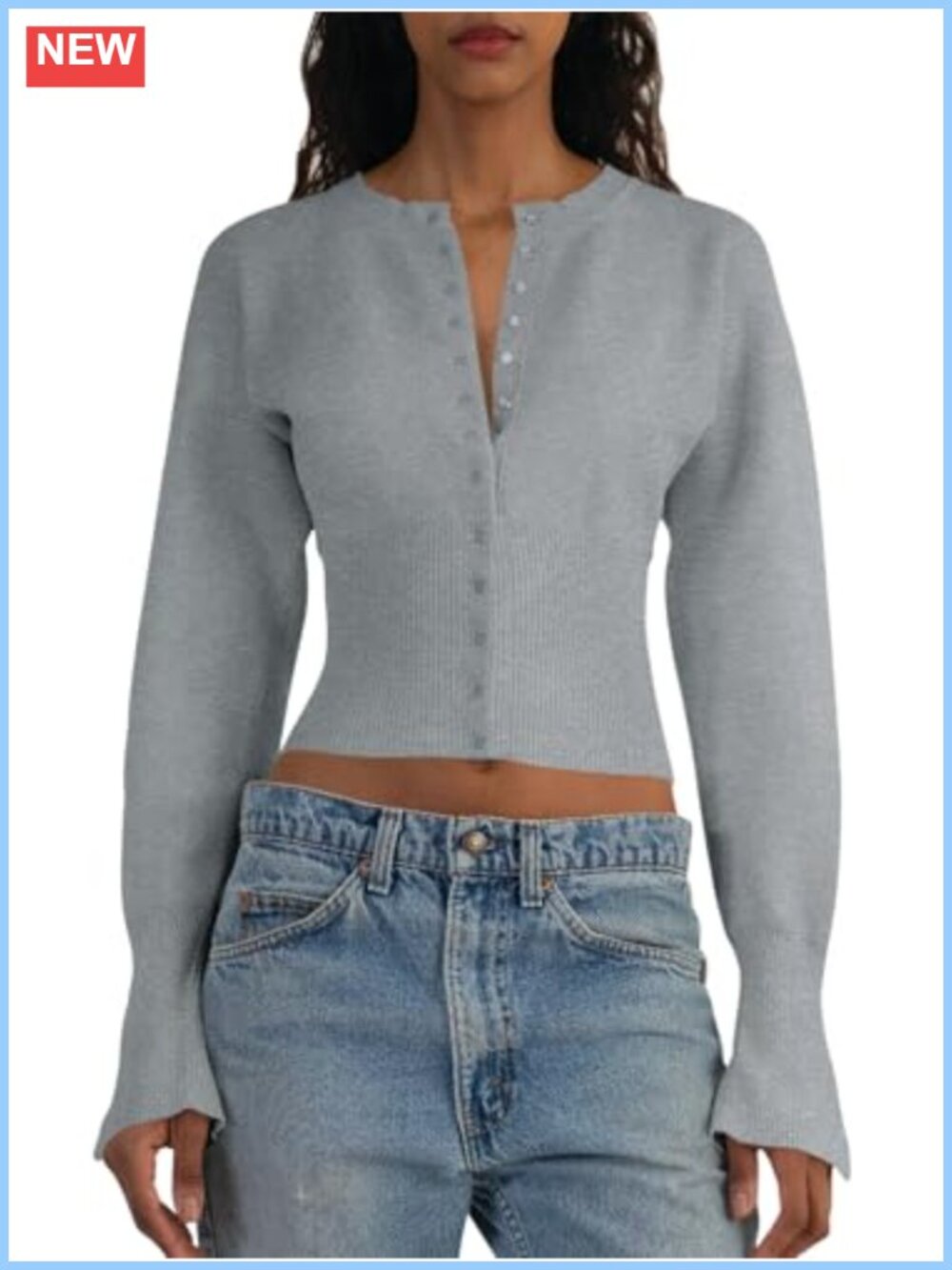 Cropped V-Neck Button Down Ribbed Knit Cardigan Sweater